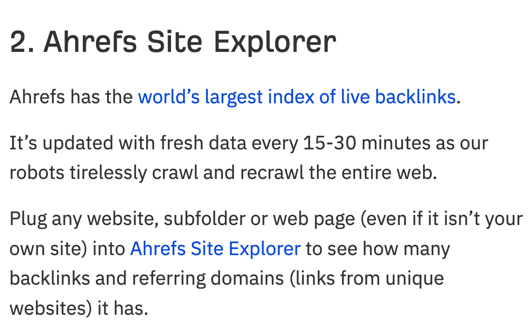 Haciendo un pitch de Site Explorer en un post de Ahrefs.