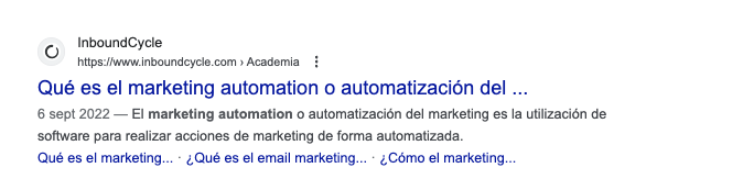Captura de pantalla de resultado orgánico de "marketing automation"