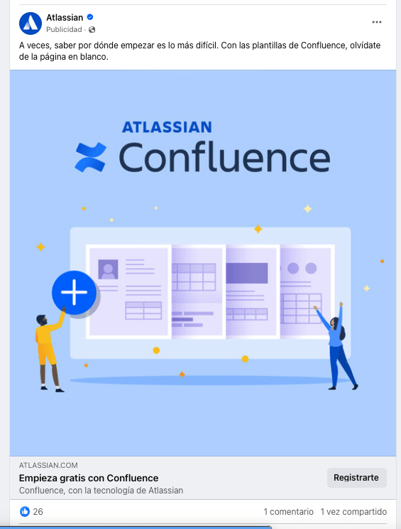 Anuncio de Atlassian Confluence en Facebook