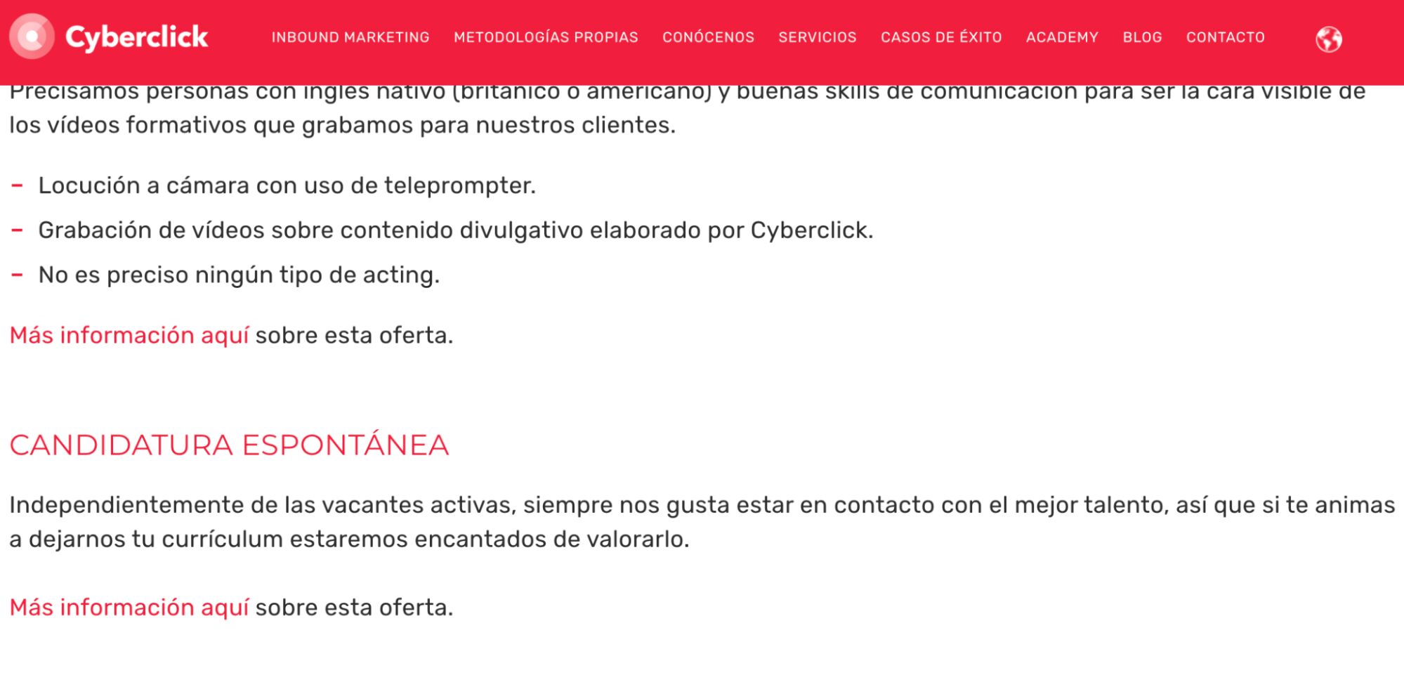 Cyberclick anima las candidaturas espontáneas en su web