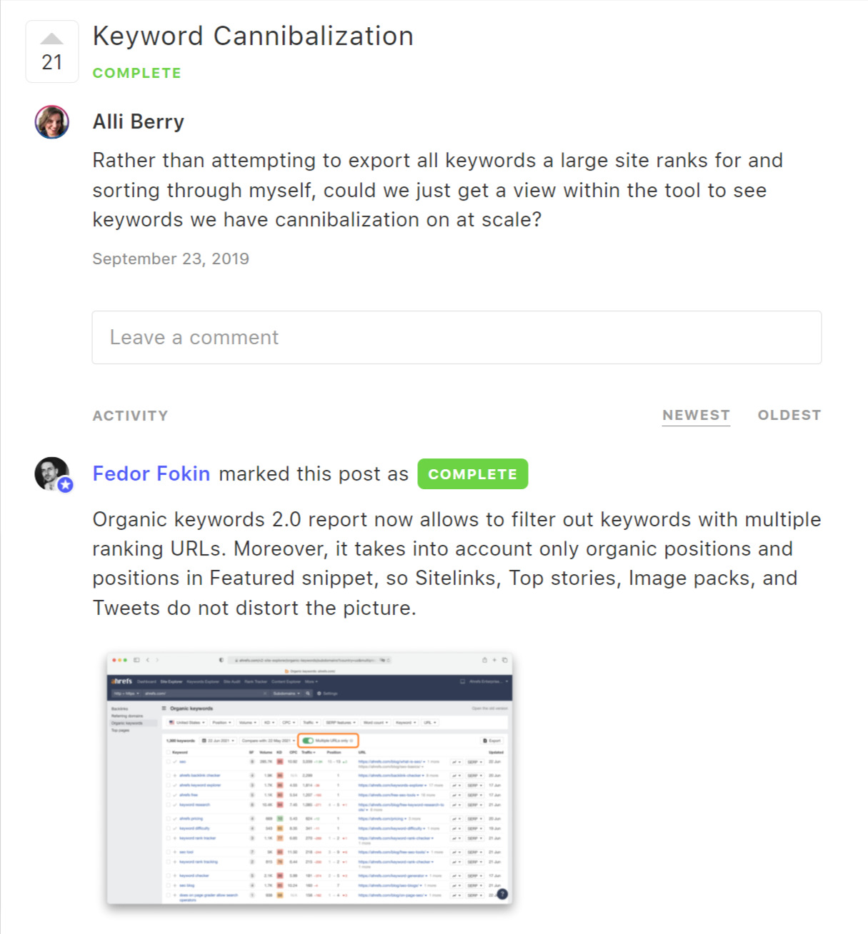 Ejemplo de comentarios en Canny.