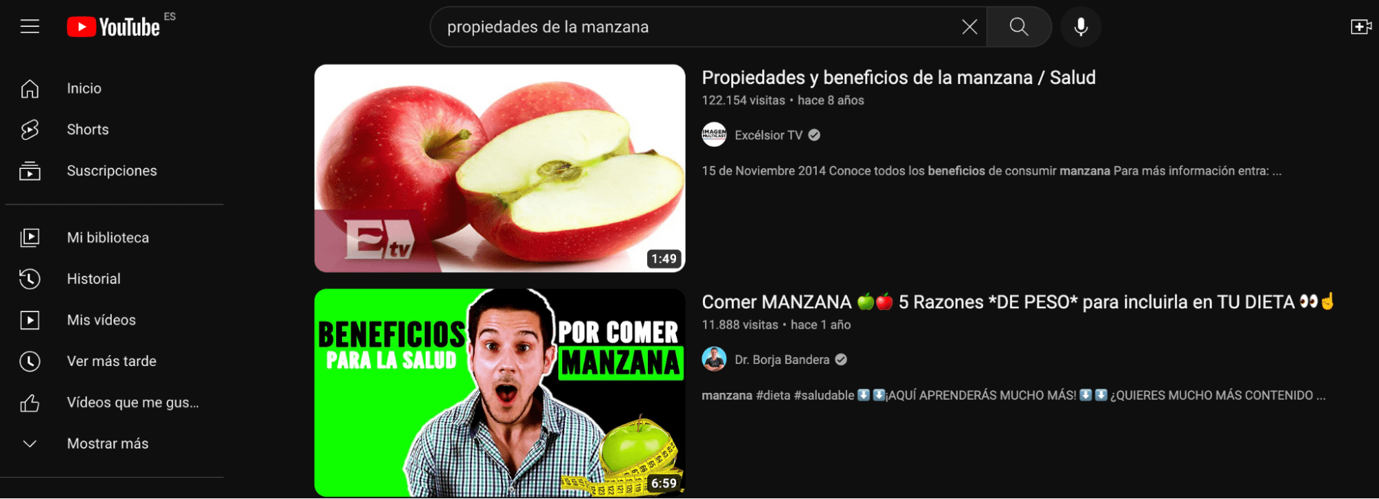 Resultados en YouTube para propiedades de la manzana