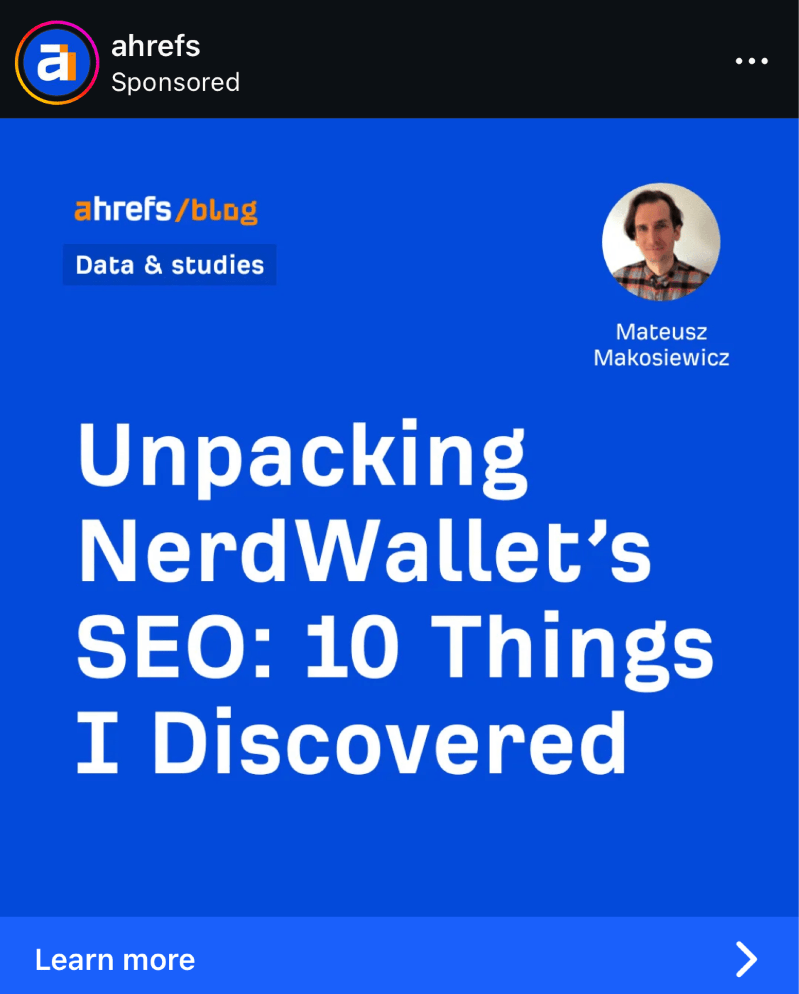 Ejemplo de un anuncio de Ahrefs en Instagram.