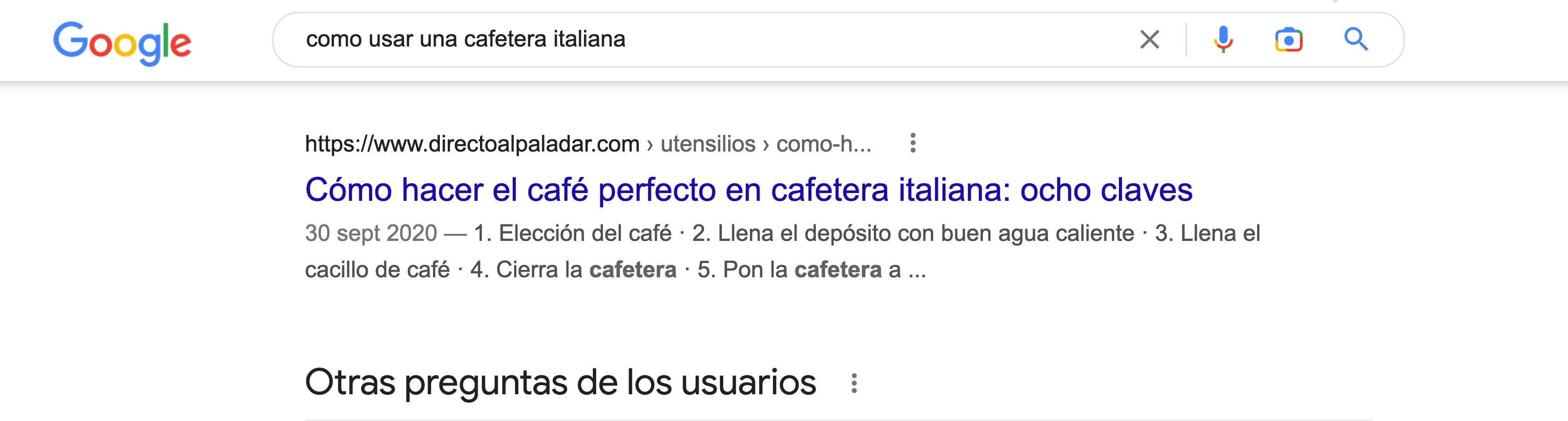  Resultado de la búsqueda "cómo usar una cafetera italiana" en Google