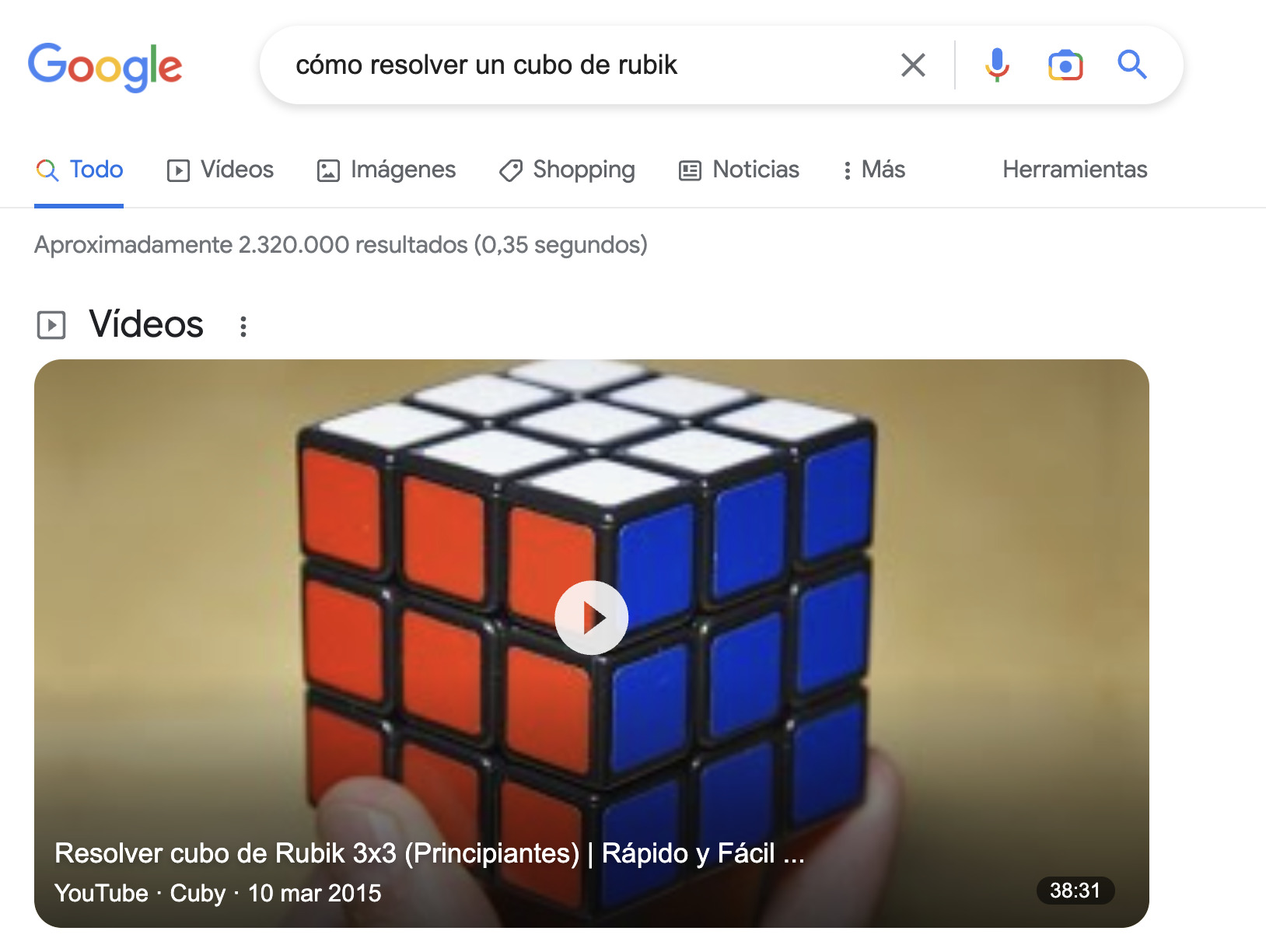 Resultados de video para la busqueda de cómo resolver un cubo de rubik