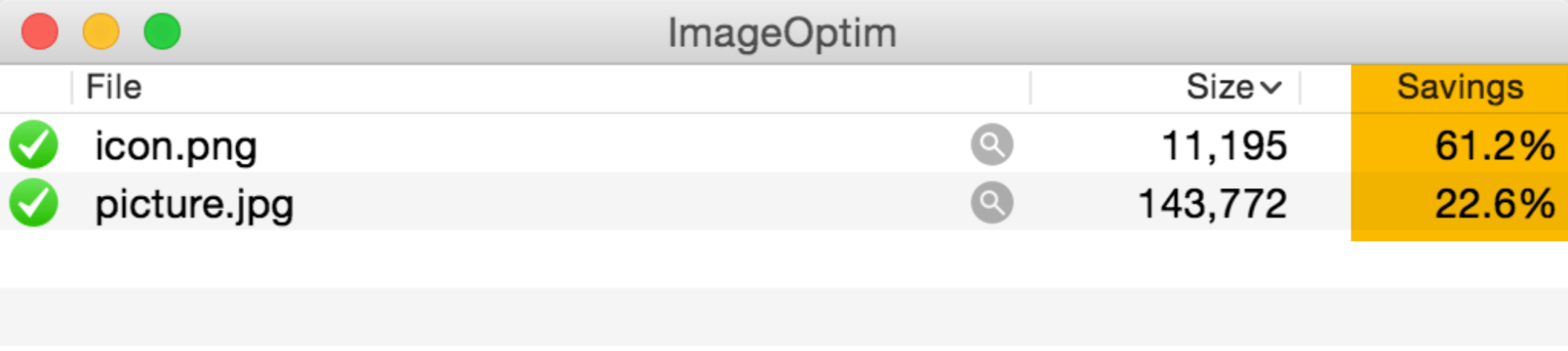 Usando ImageOptim para comprimir imágenes.