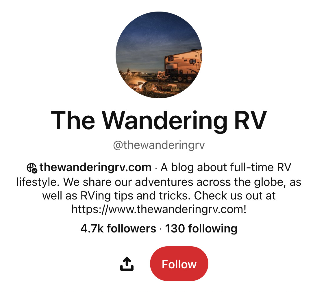 Perfil de Pinterest de The Wandering RV.