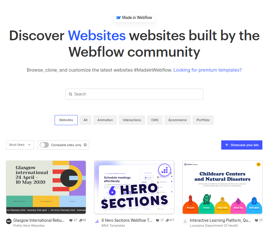 Página de Webflow. 