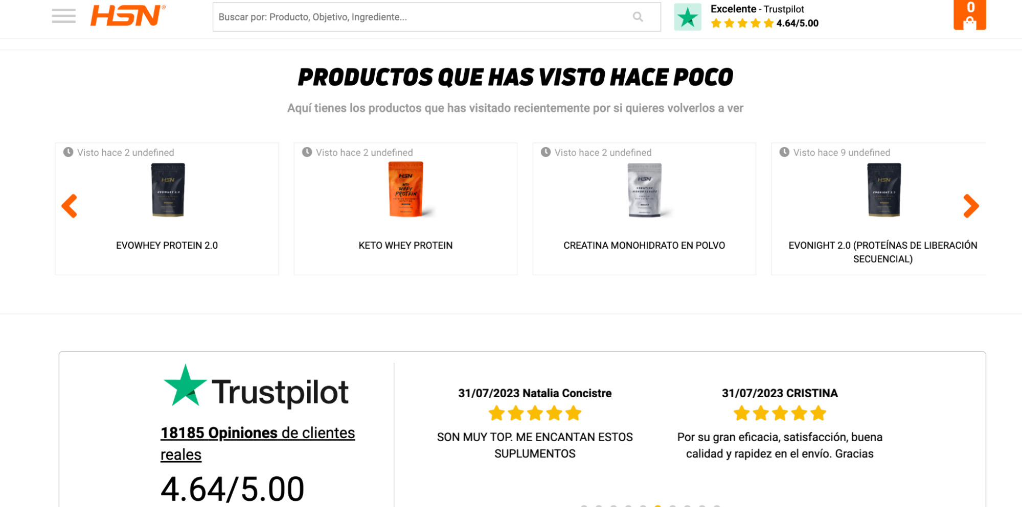 Ejemplo de personalización en una web donde vemos "productos que has visto hace poco"