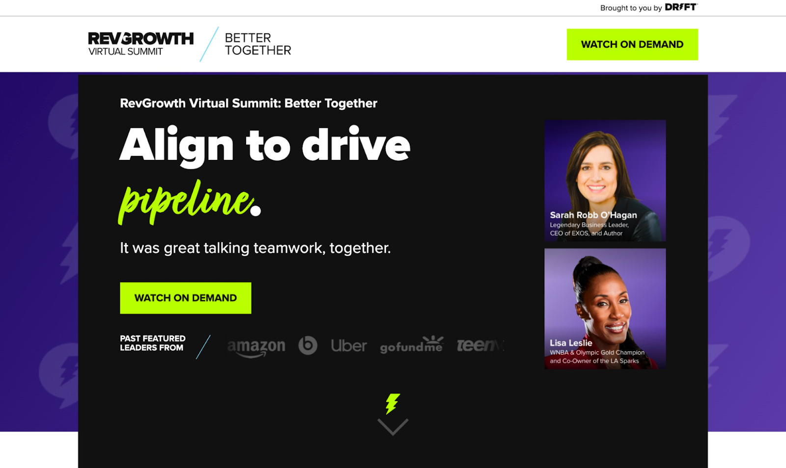 Página web sobre la cumbre virtual de Drift