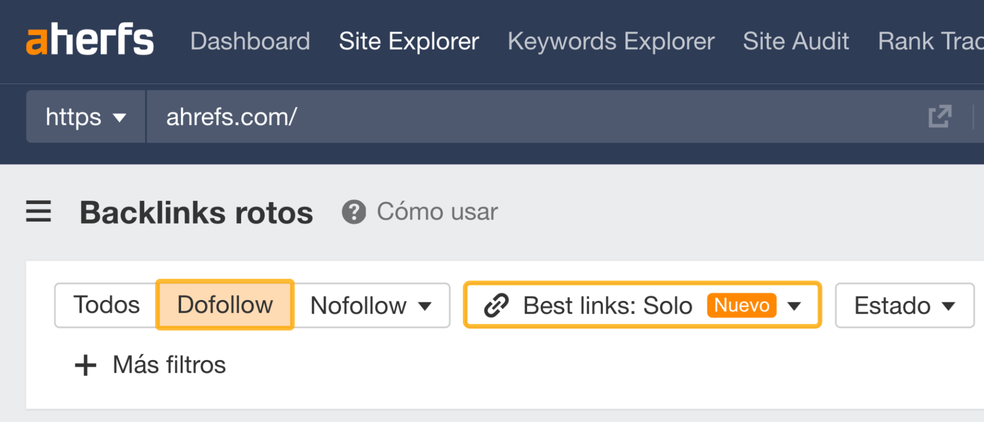 Informe de Backlinks rotos en Site Explorer de Ahrefs.