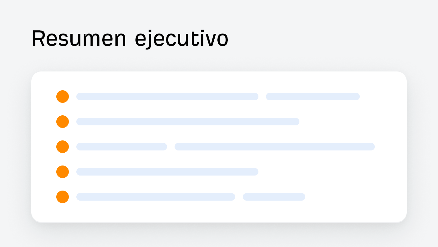 Resumen ejecutivo con viñetas.