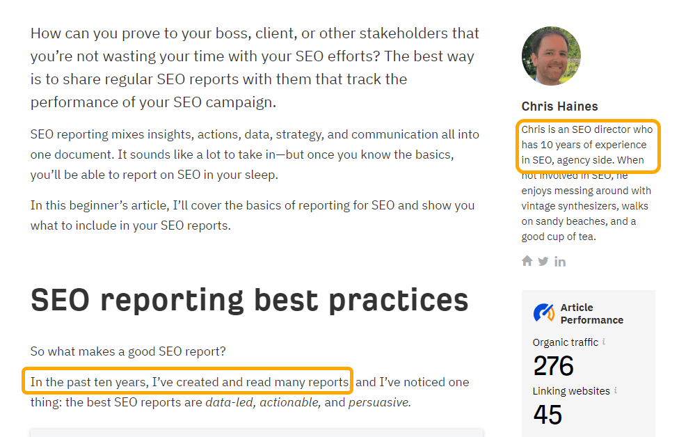 Ejemplo de credibilidad en un post del blog de Ahrefs.