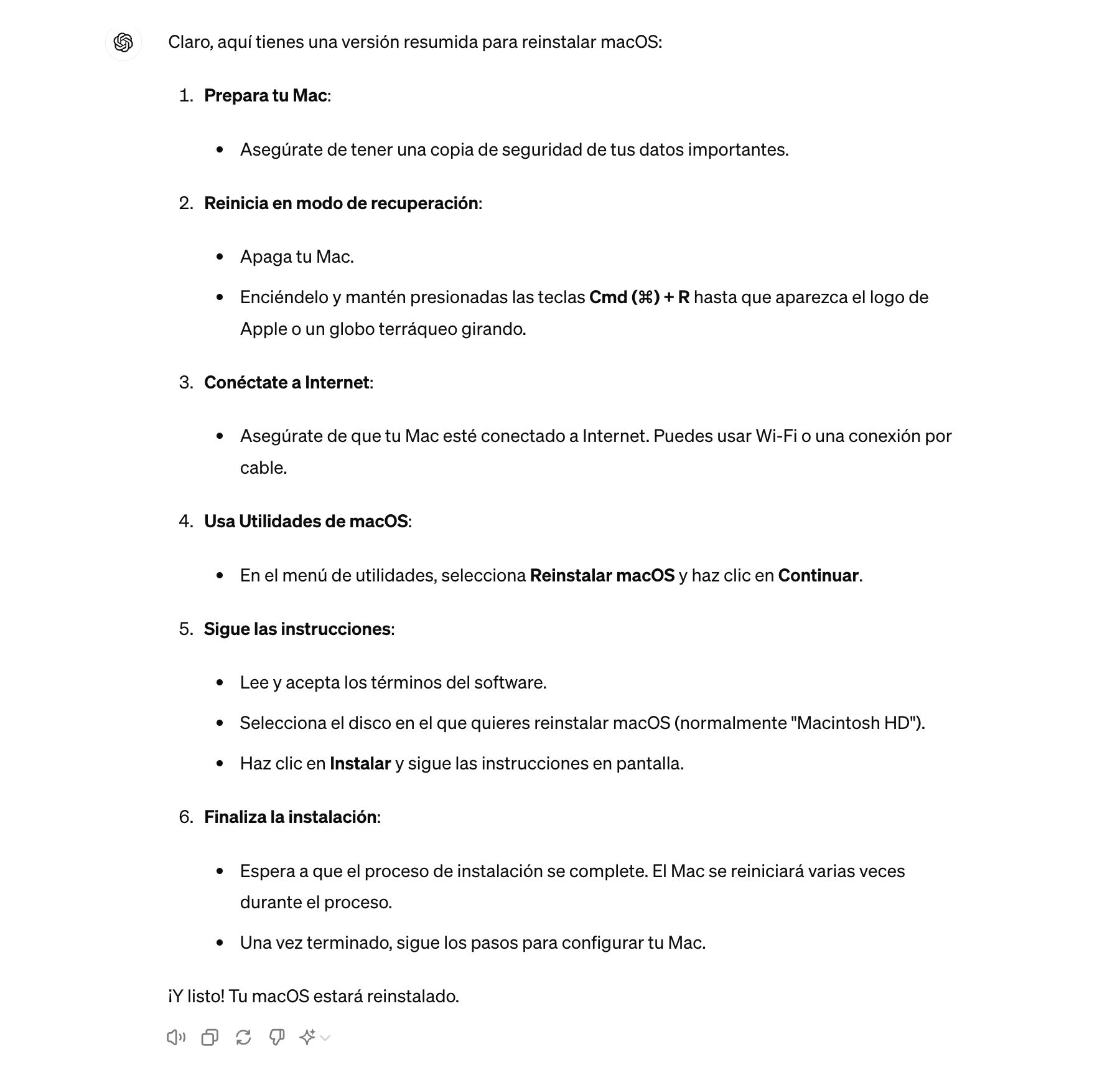 ChatGPT nos enseña a cómo reinstalar MacOS.