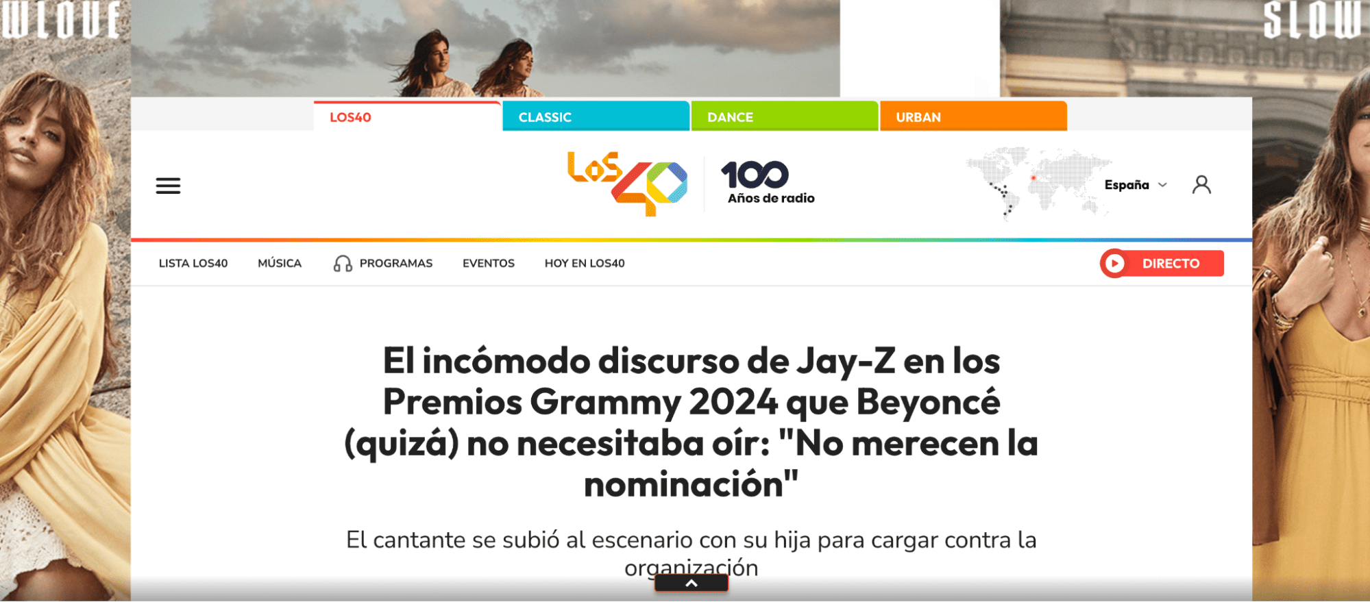 Ejemplo de artículo sobre el discurso de Jay-Z en los Grammy, lleno de publicidad