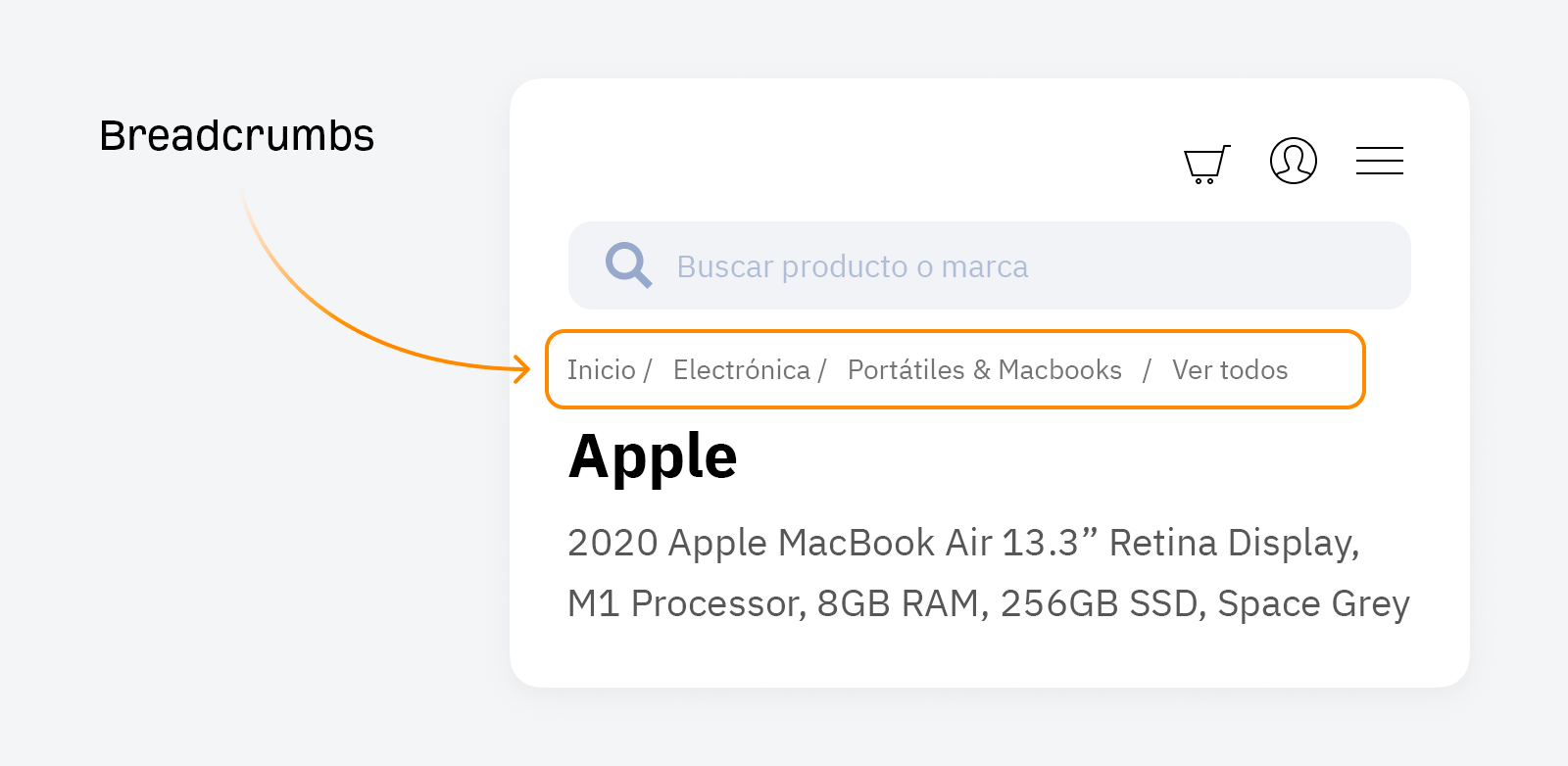 Ejemplo de breadcrumbs en una página de producto