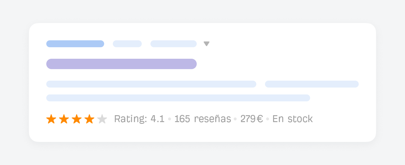 Valoración, reseñas, precio y disponibilidad en una página de producto.