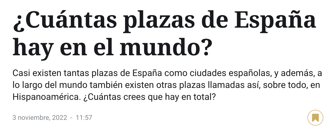 Artículo en el que se muestran muchas Plazas de España en todo el mundo