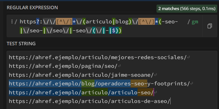 Otro ejemplo de regex para SEO