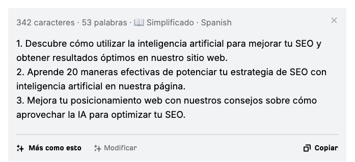 Metadescripciones generadas con IA