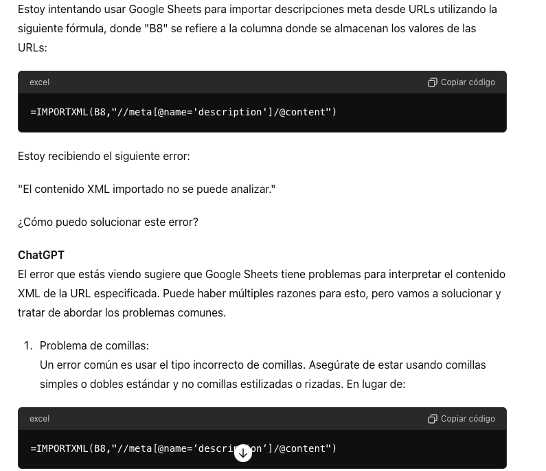 ChatGPT ayúdandome a corregir fórmulas en Sheets
