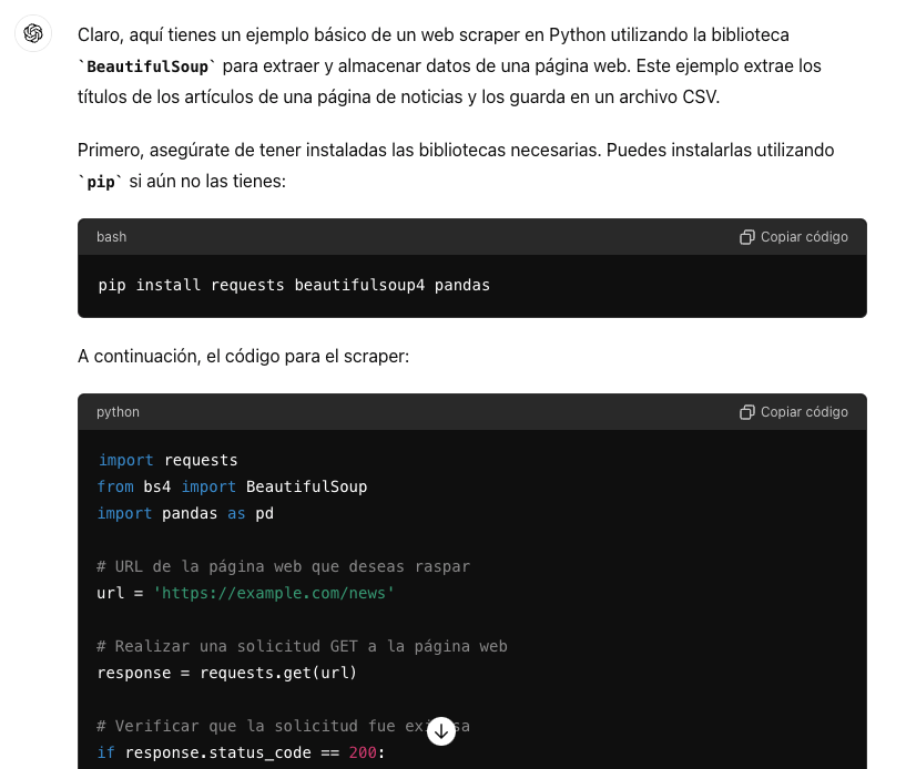 ChatGPT escribiendo un script en Python