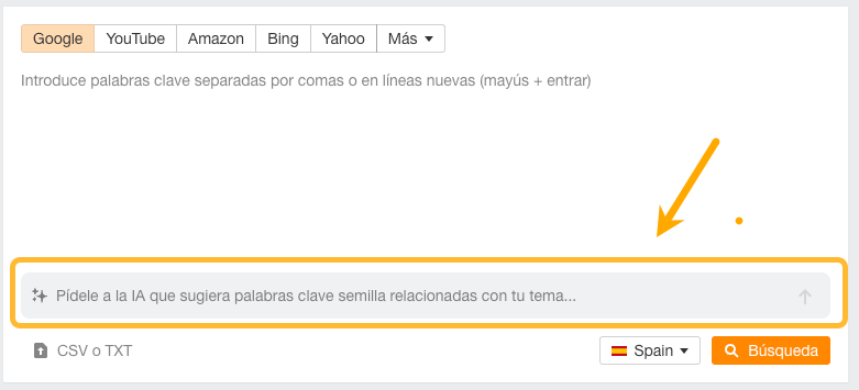 Sugerencias de palabras clave en Keywords Explorer