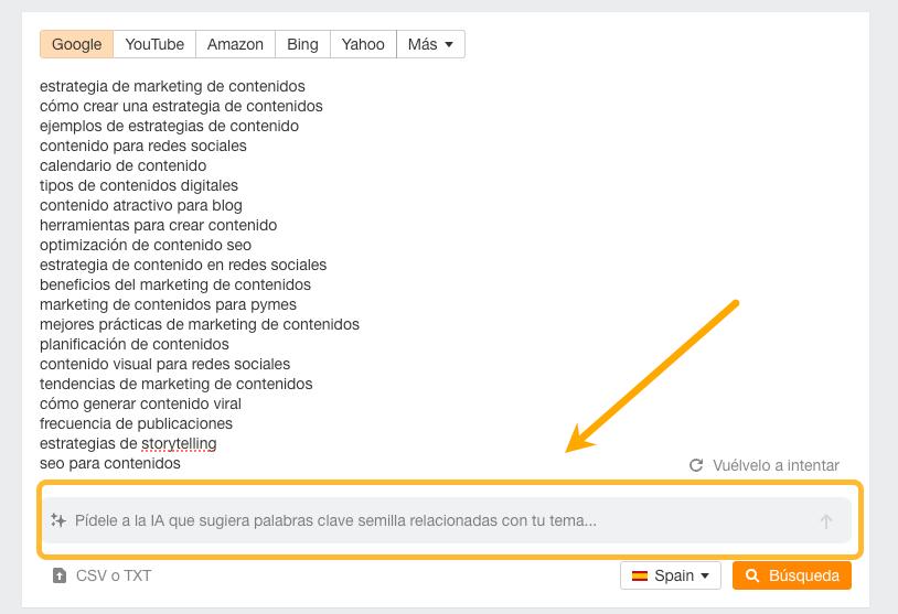 Sugerencias de palabras clave en Keywords Explorer