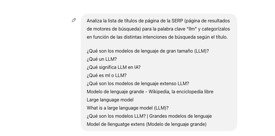 Pidiendo a ChatGPT que categorice intenciones de búsqueda