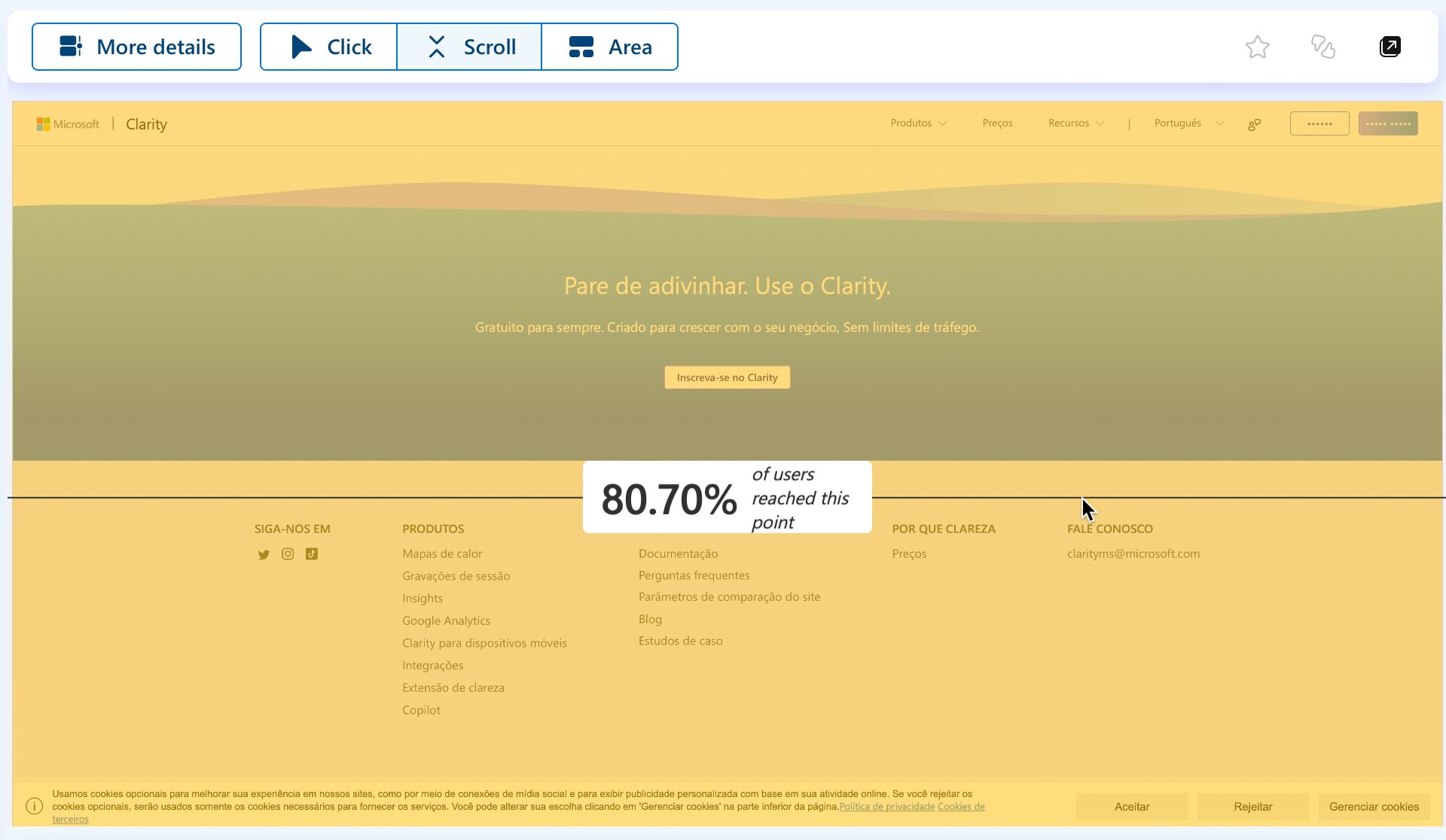 Datos de la página de Scroll de Microsoft Clarity