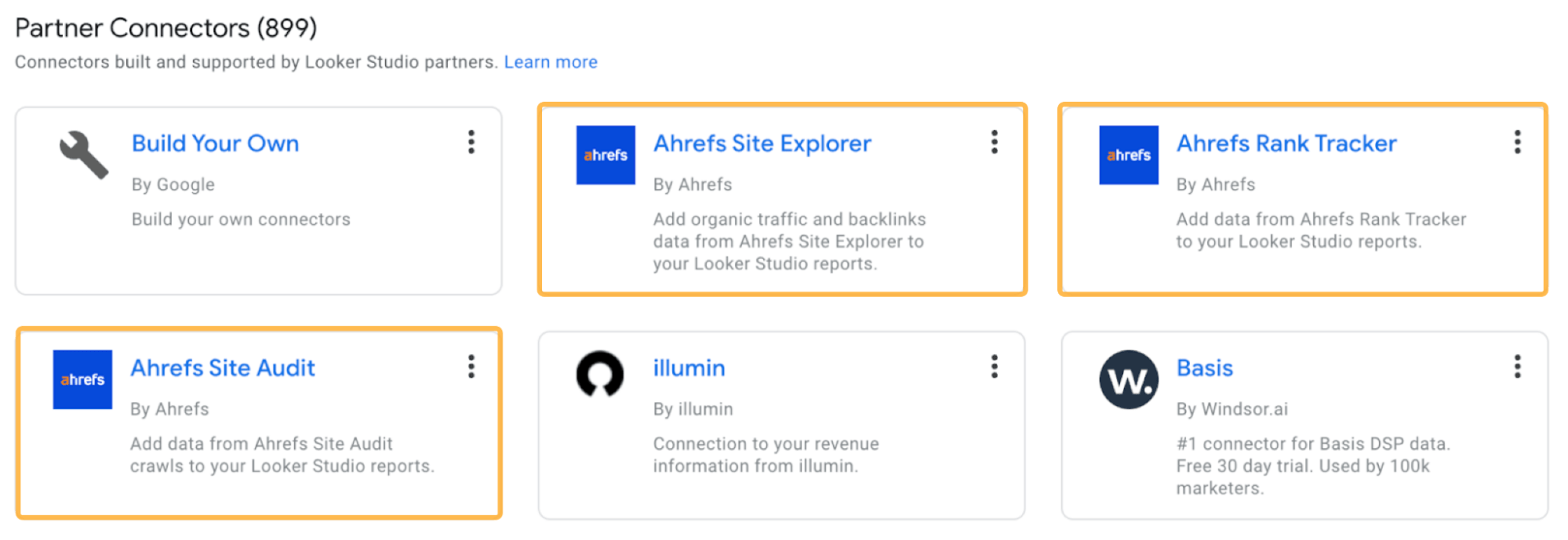 Conectores de Ahrefs para Google Looker Studio.