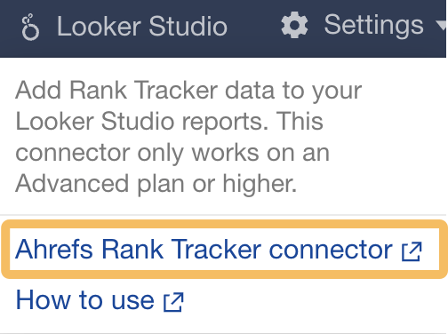 Conector Rank Tracker de Ahrefs.