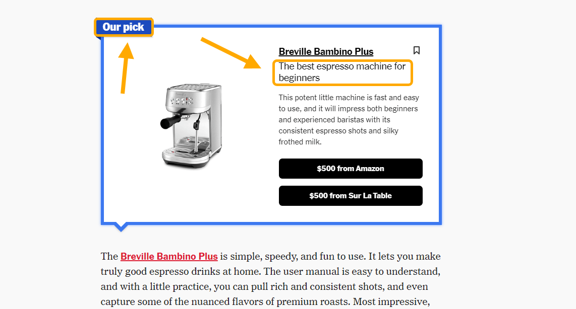 Ejemplo de recomendación opinada.