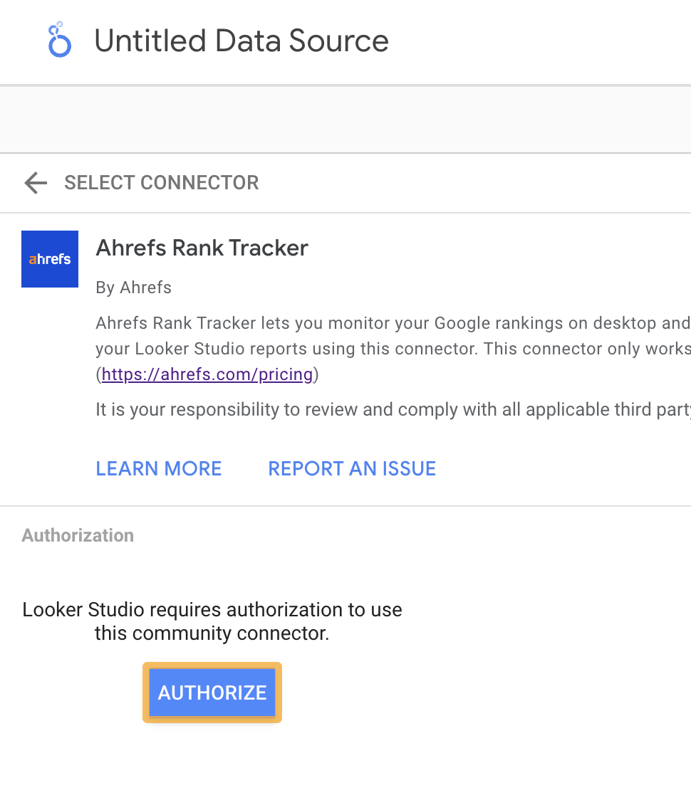 Autorización de conector en Google Looker Studio.