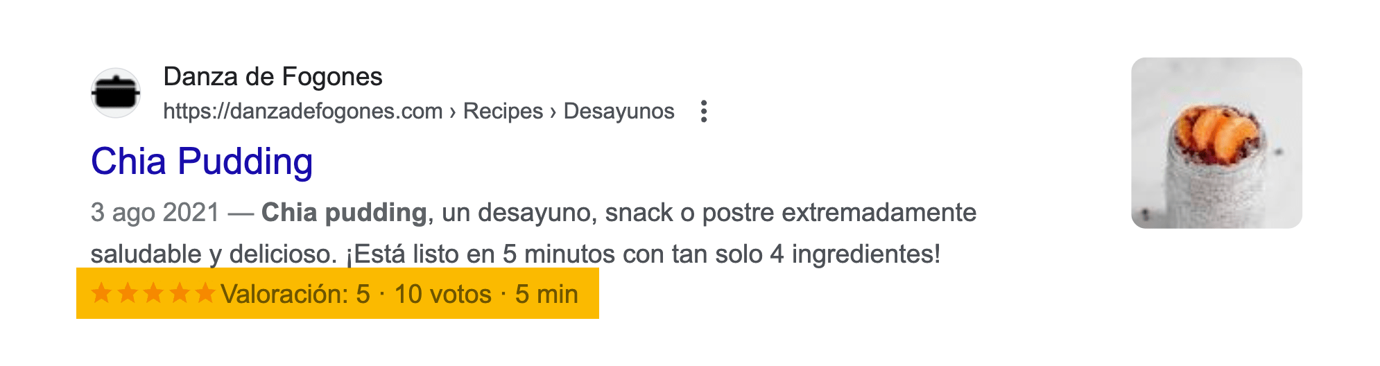 Ejemplo de resultado SERP con marcado schema.