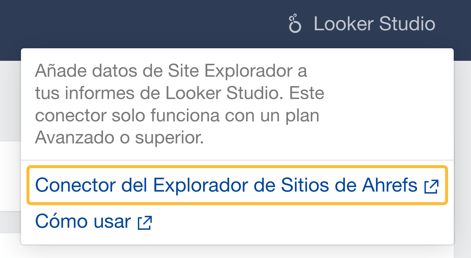 Conector de Site Explorer de Ahrefs. 