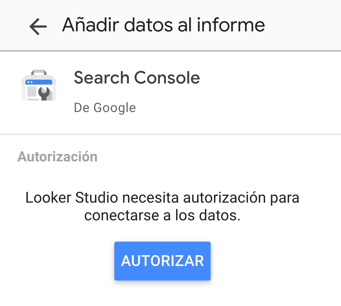 Perfil de sitios autorizados en Google Looker Studio.