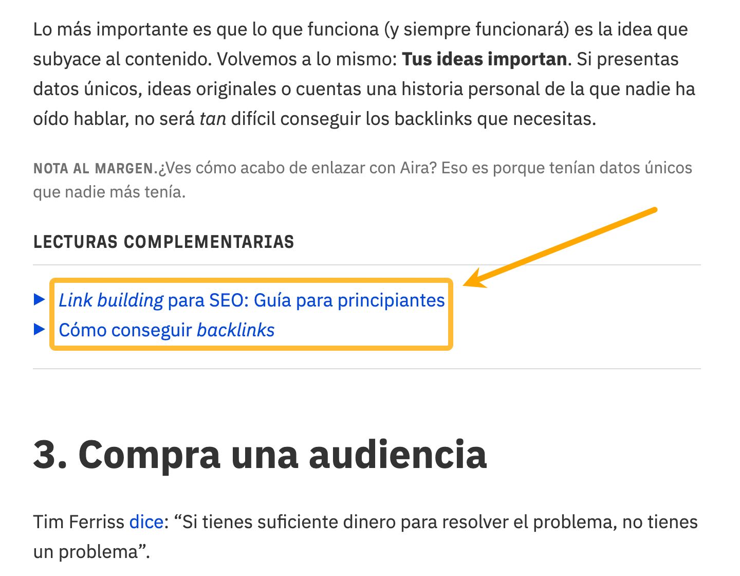 Ejemplo de enlazado interno del blog de Ahrefs.