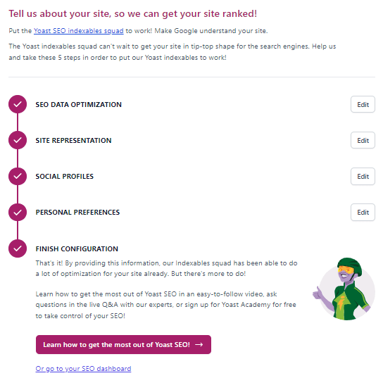 Asistente para la primera configuración de Yoast