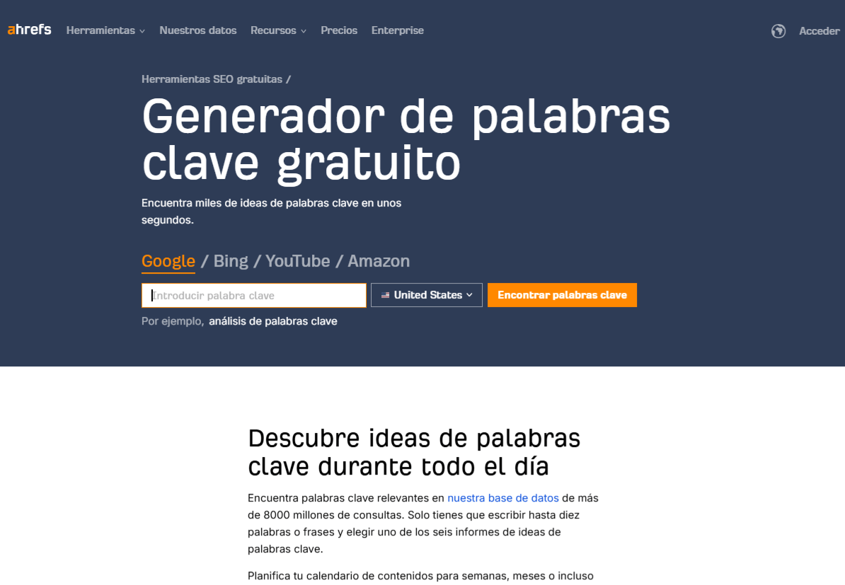 La herramienta gratuita de generación de palabras clave de Ahrefs.