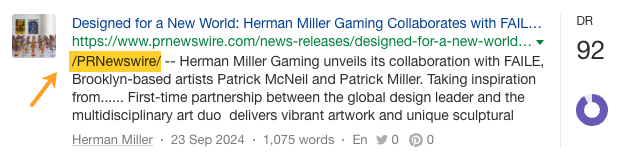 Captura de pantalla que destaca una mención en PR Newswire de un comunicado de prensa de Herman Miller.