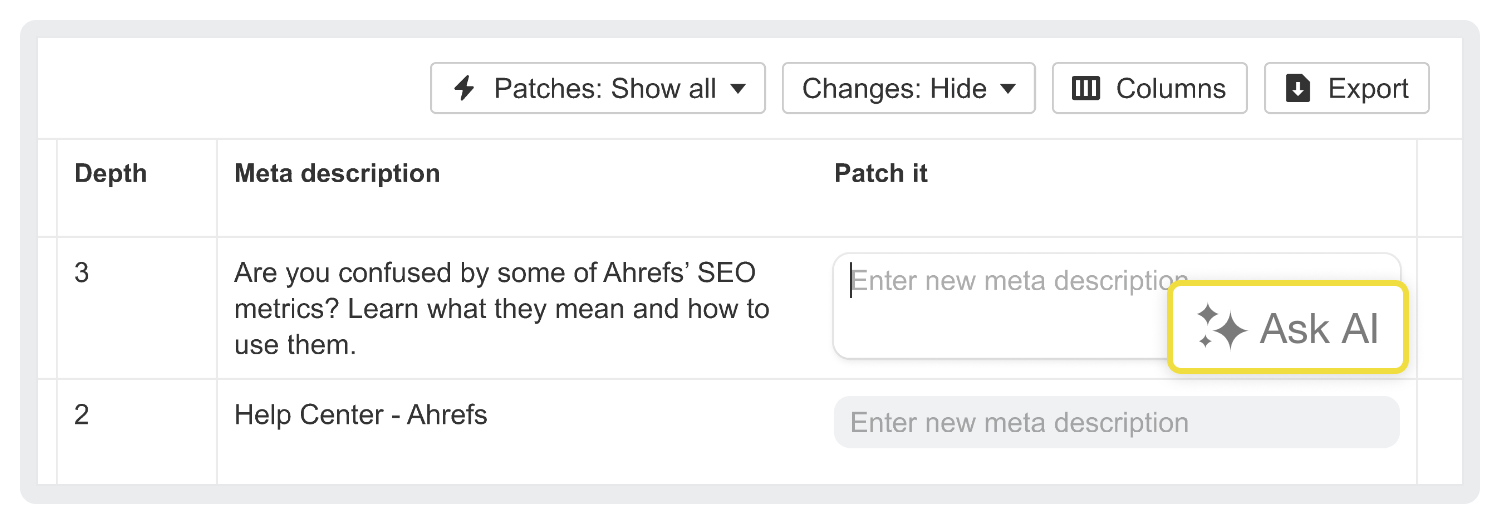 Generate content to patch with AI