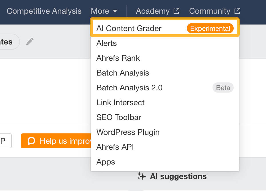 AI Content Grader en Ahrefs