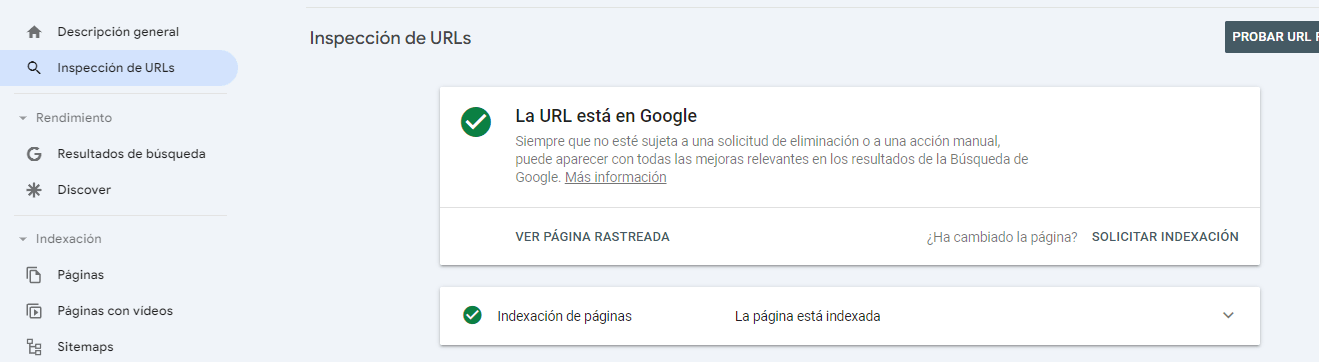 Inspección de URLs en Google Search Console