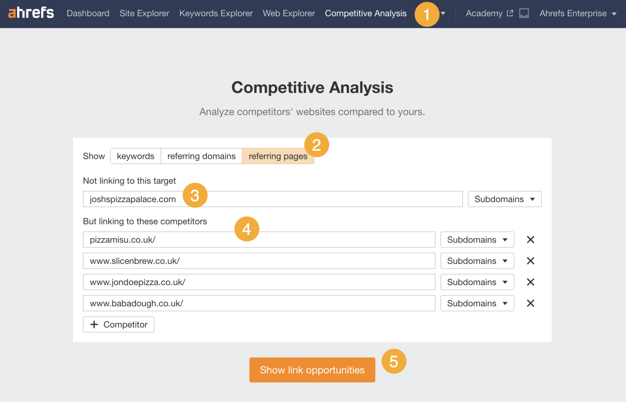 Encontrar páginas que enlazan a competidores pero no a ti en Ahrefs