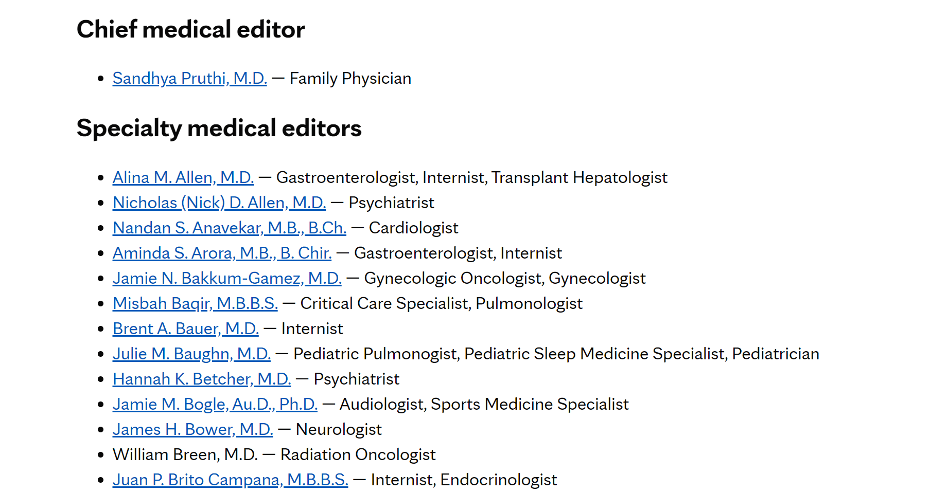 Clínica Mayo enlaza con su enorme lista de editores médicos.