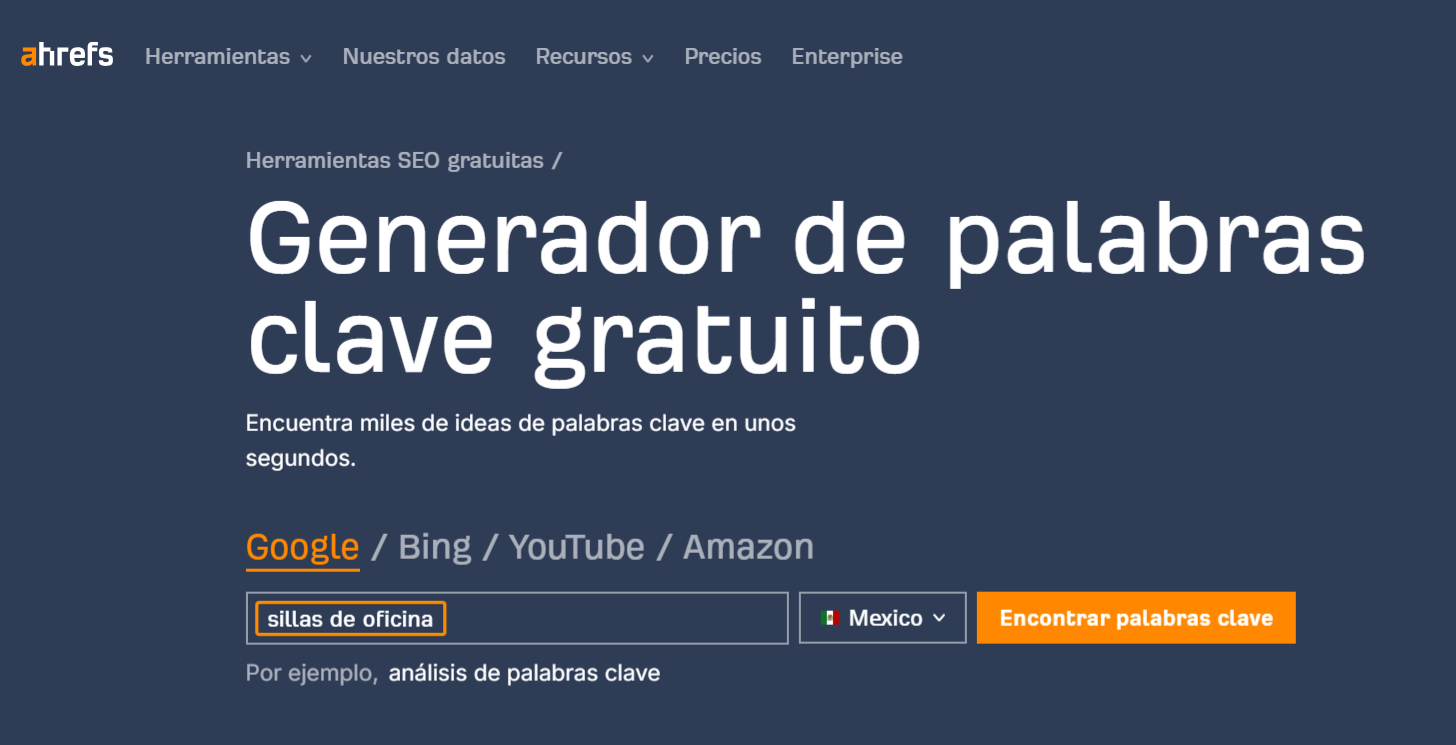 Generador de palabras clave gratuito de Ahrefs