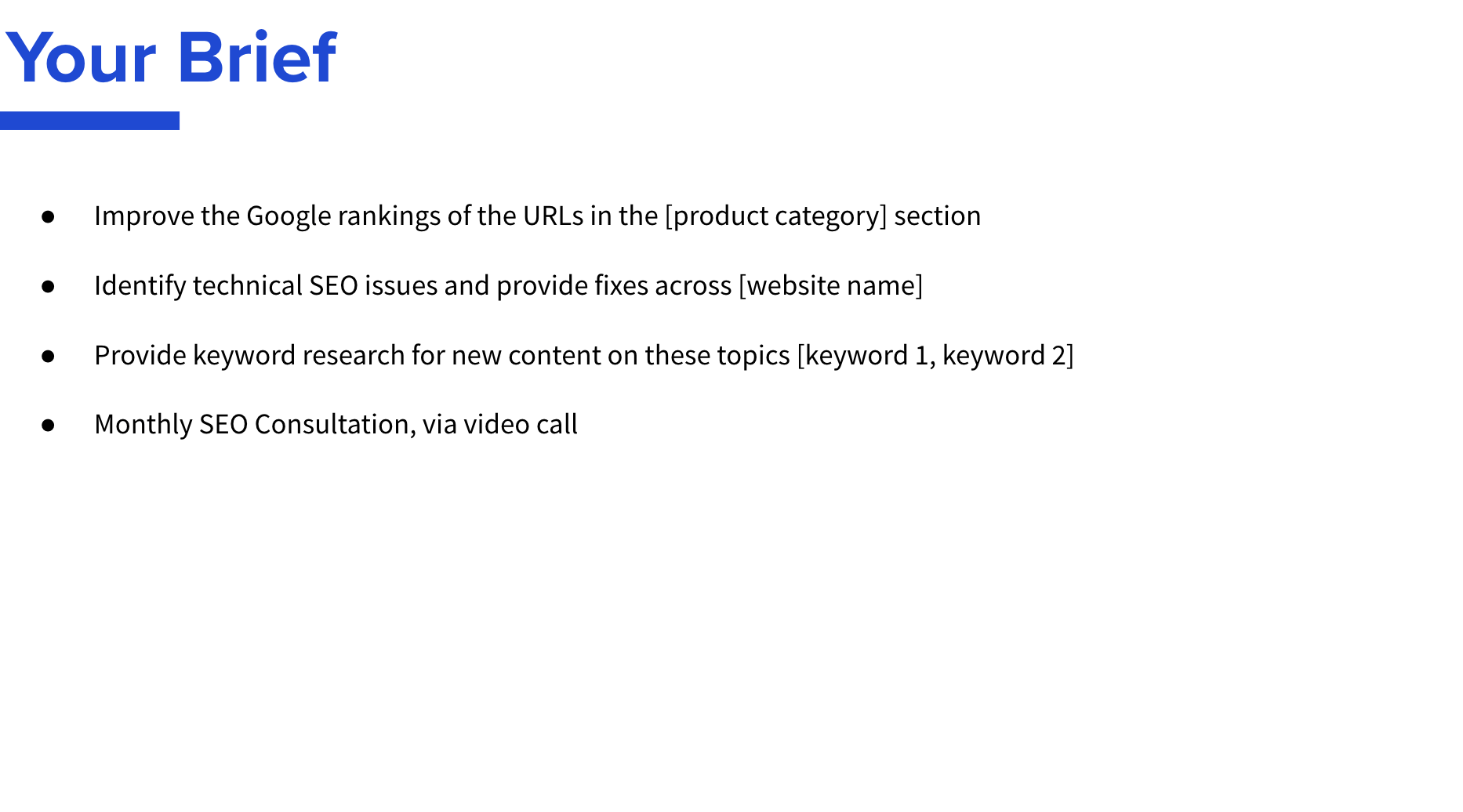 La diapositiva de Resumen de la plantilla de propuesta SEO de Ahrefs