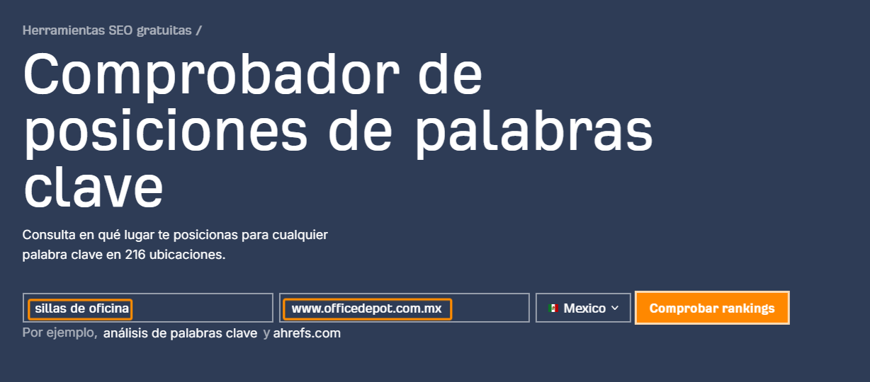 Comprobador de posiciones de palabras clave gratuito de Ahrefs