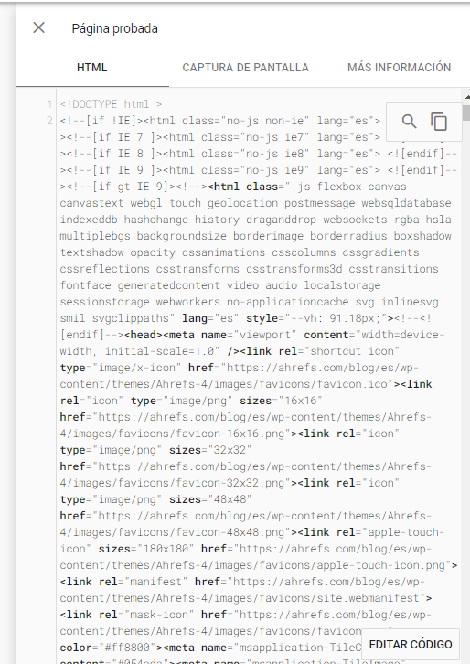 Análisis de etiquetas HTML en Google Search Console